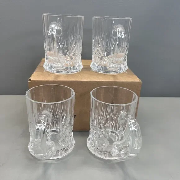 CRISTAL D'ARQUES DURAND Chantilly Taille Beaugency MUG Glass SET Coffee Set 4 - Picture 5 of 7